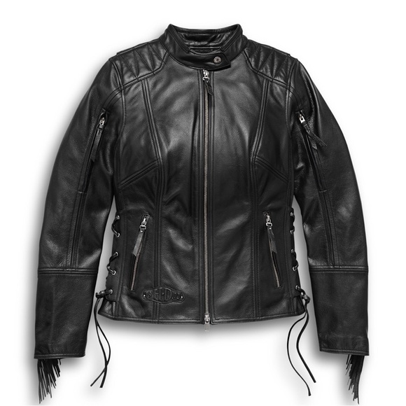 NEW Harley Davidson Boone Fringed Black Leather Jacket size small women’s biker - Picture 12 of 12